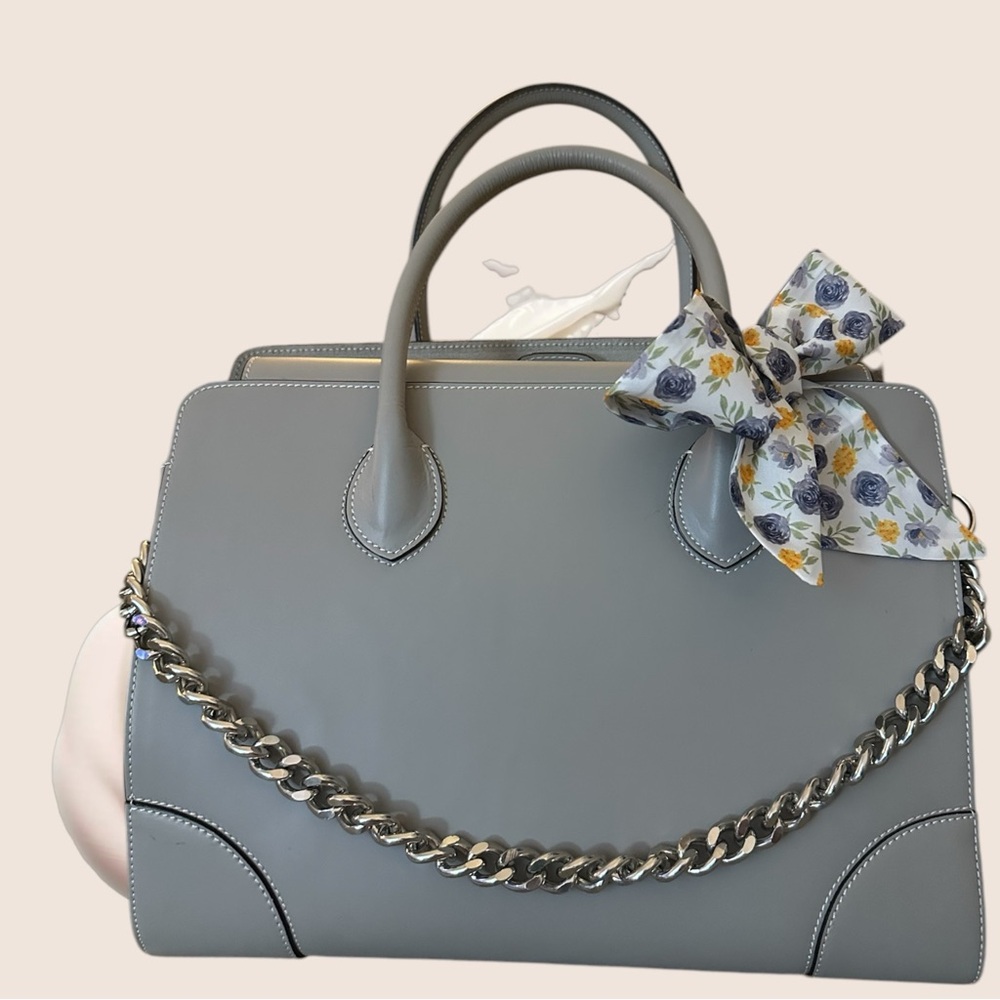 Alberta Di Canio Italian Leather Grey Designer Satchel Handbag New. - Picture 11 of 11